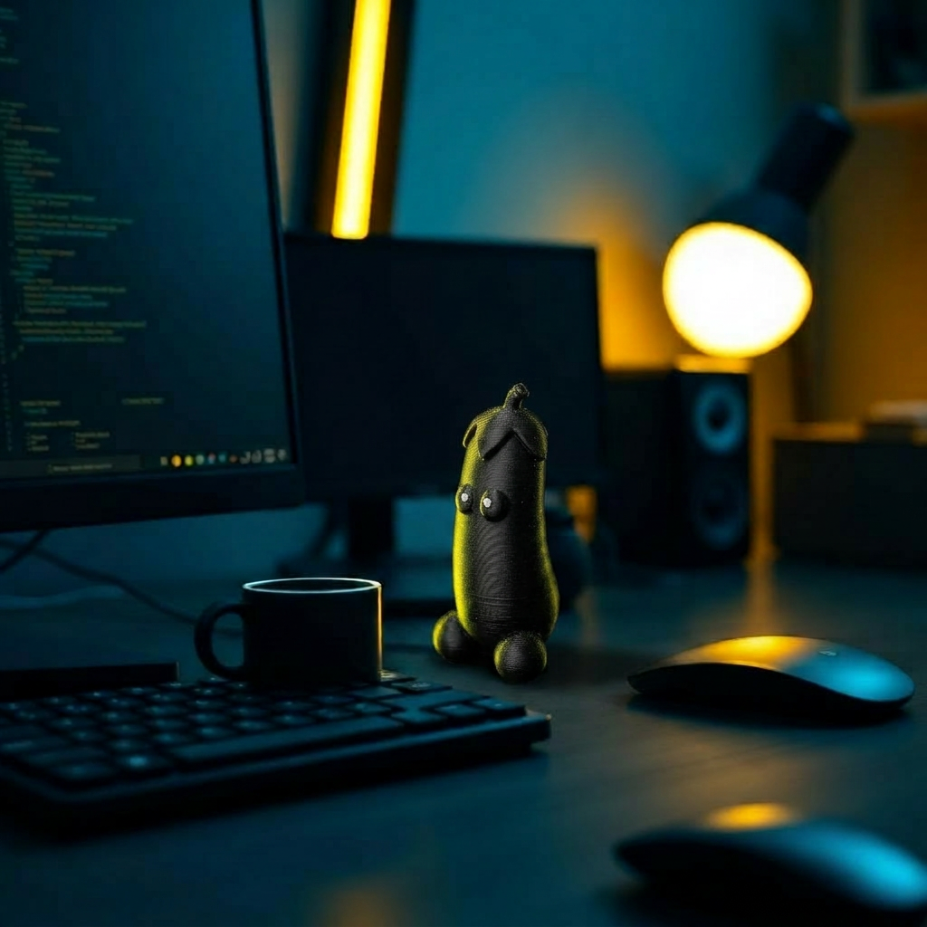 Surprised office worker discovering a peen hidden on a desk